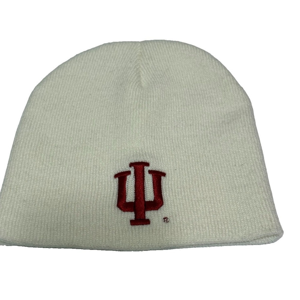Indiana IU Hoosiers Adult White Embroidered Beanie Cap Hat